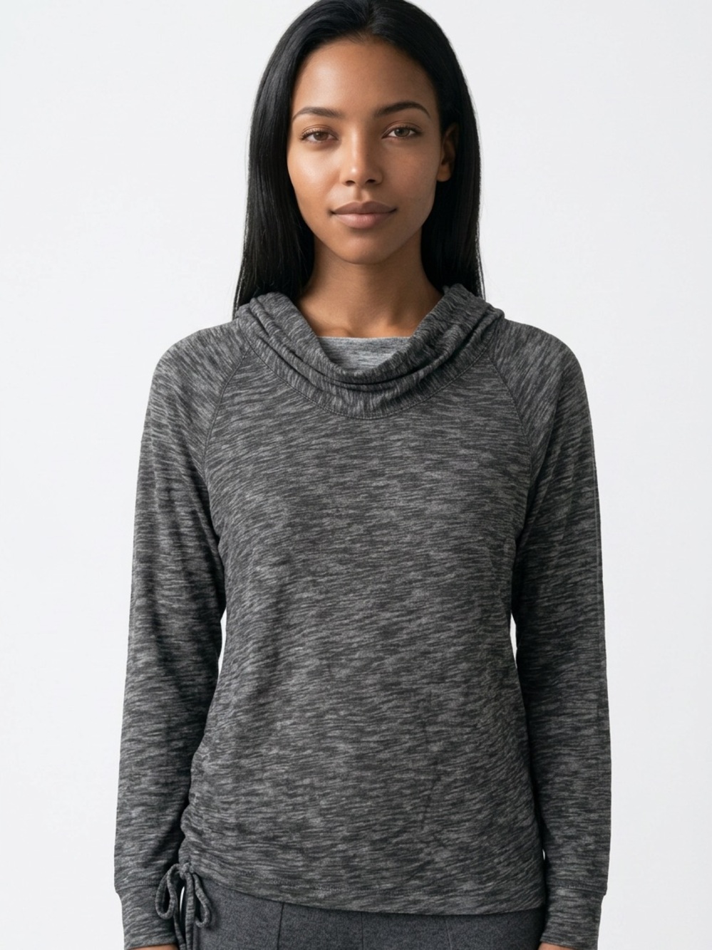 LUCY | Hooded Cowl Neck Pullover Top Gray Medium